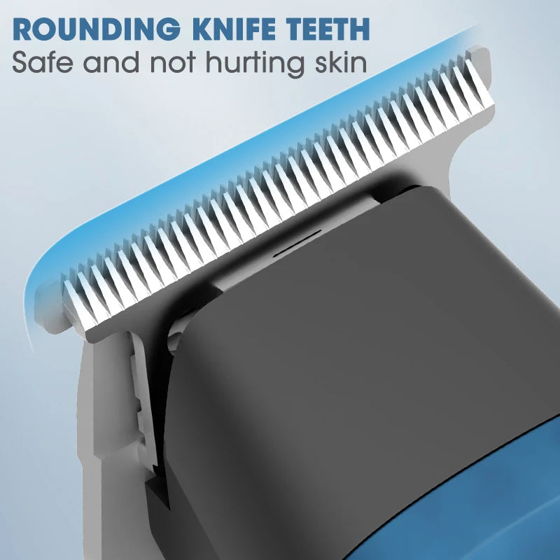 Professional Electric Hair Clipper with LCD Display, showcasing its sleek design and accessories including limit combs and USB charging cable.