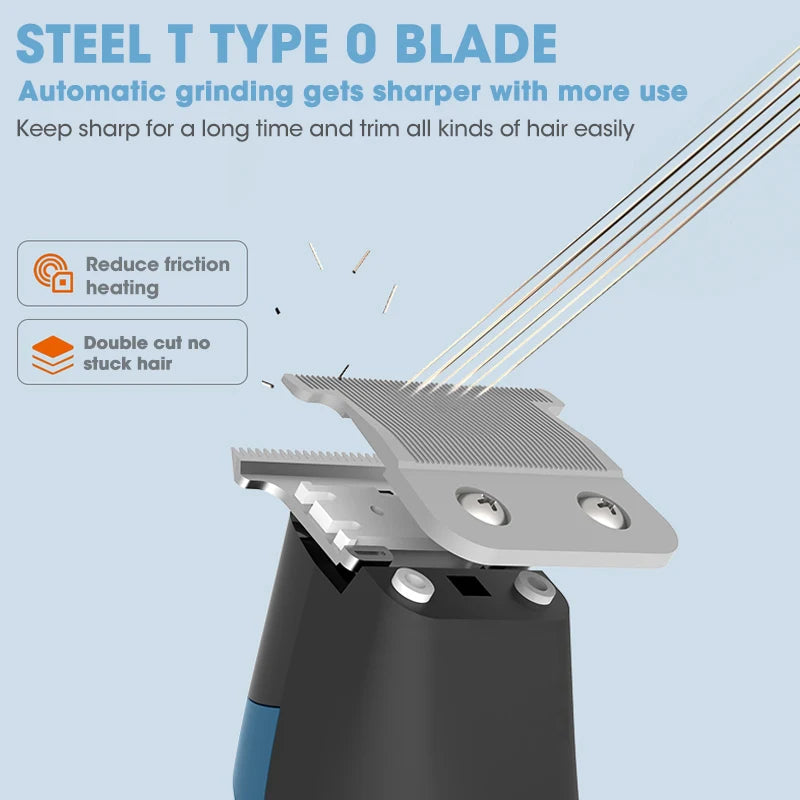 Professional Electric Hair Clipper with LCD Display, showcasing its sleek design and accessories including limit combs and USB charging cable.