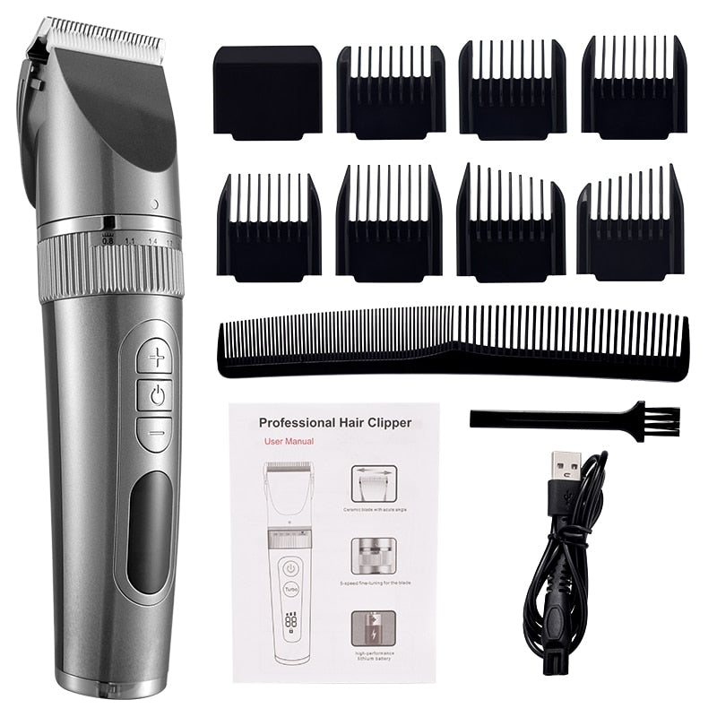 Professional Hair Clipper for Men with adjustable settings and waterproof design, ideal for beard trimming and shaving.