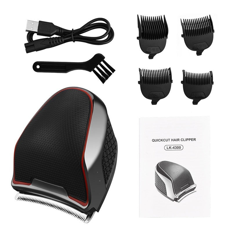 Professional Hair Clipper for Men, cordless design with ergonomic grip and stainless steel blade, includes limit combs and USB charging cable.