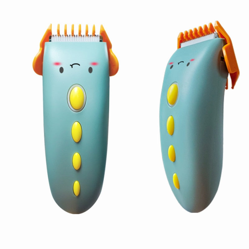 Silent Kids Hair Trimmers featuring a cute design, ceramic cutter head, and waterproof body, ideal for stress-free haircuts for children.