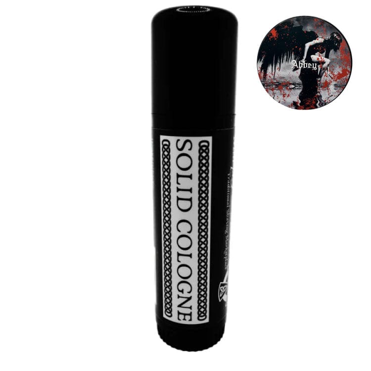 The Abbey Solid Cologne by Murphy and McNeil, featuring a compact design with a warm amber and incense scent profile.