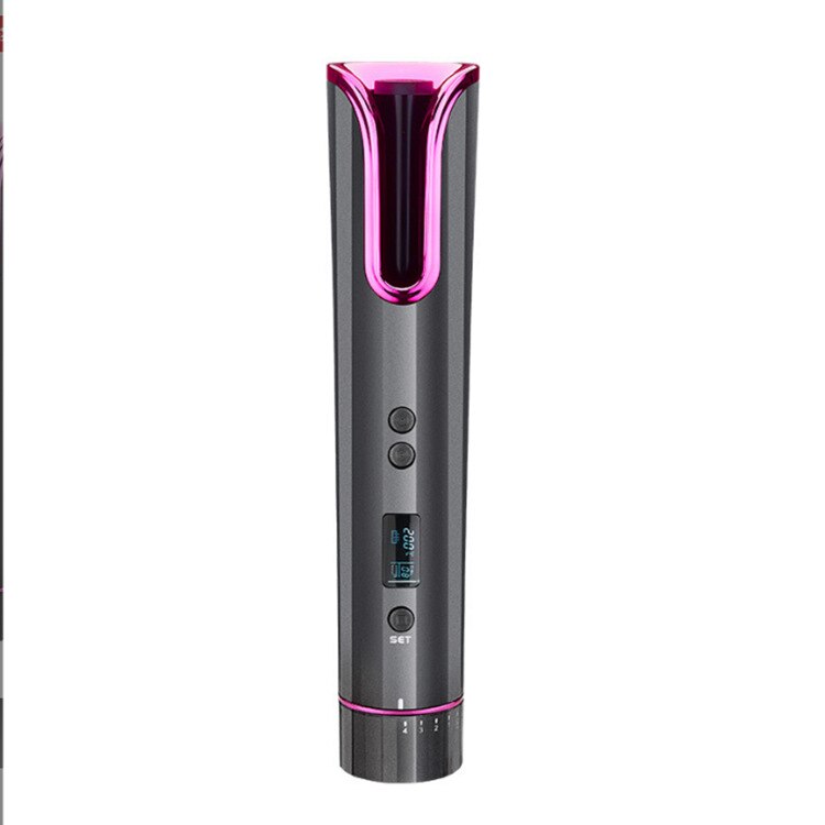 Wireless Automatic Curling Iron with USB charging, featuring a large LED display and sleek design for easy styling.