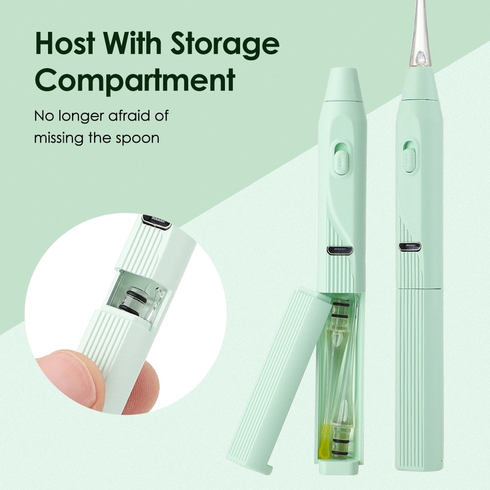 A green baby ear cleaner tool set with a flashlight, soft spoon heads, and storage box, designed for safe ear wax removal in infants.