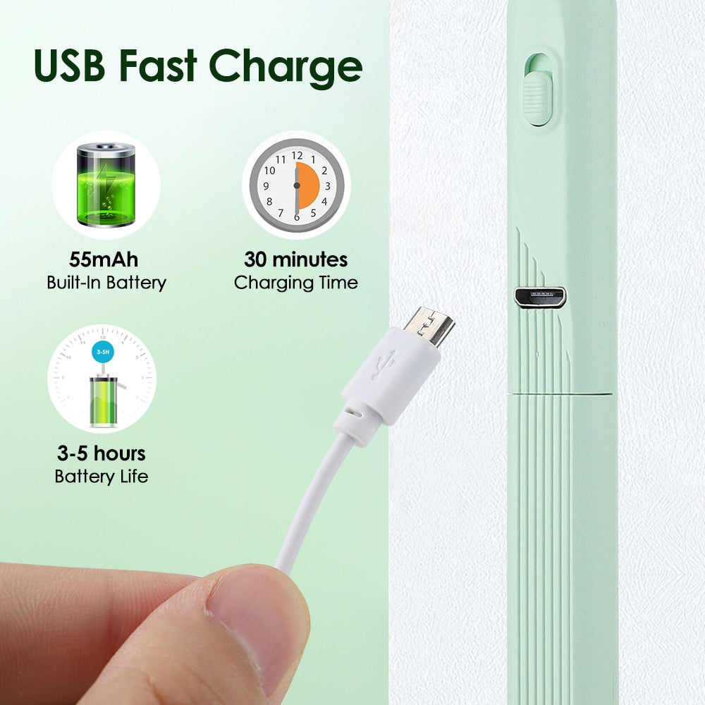 A green baby ear cleaner tool set with a flashlight, soft spoon heads, and storage box, designed for safe ear wax removal in infants.