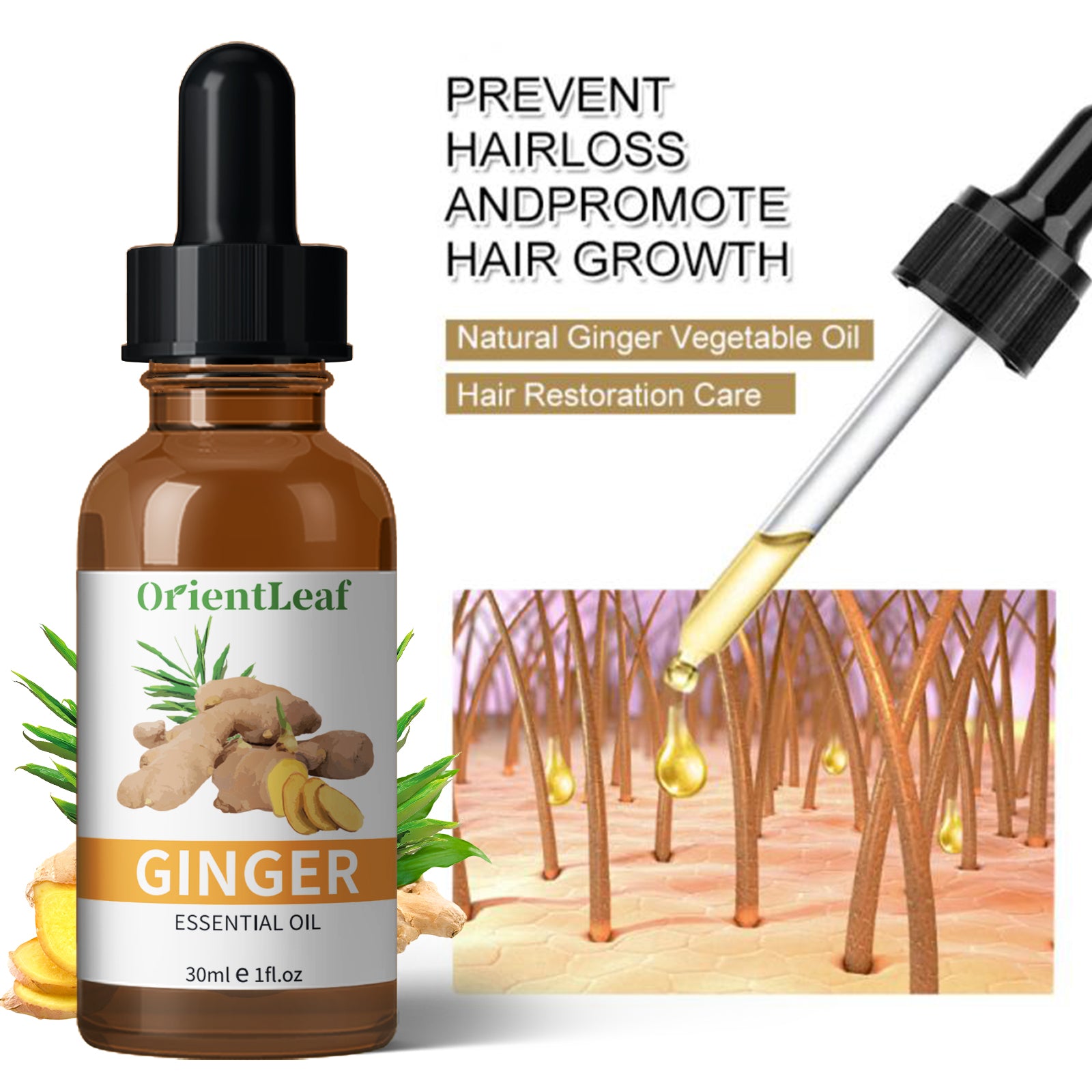 1.05 fl oz Ginger Essential Oil in an amber bottle with a dropper, showcasing its natural extraction and soothing properties.
