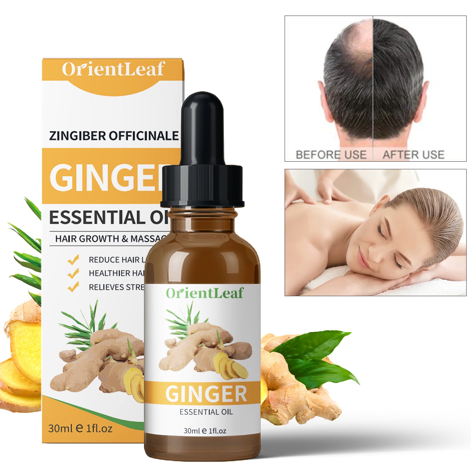 1.05 fl oz Ginger Essential Oil in an amber bottle with a dropper, showcasing its natural extraction and soothing properties.