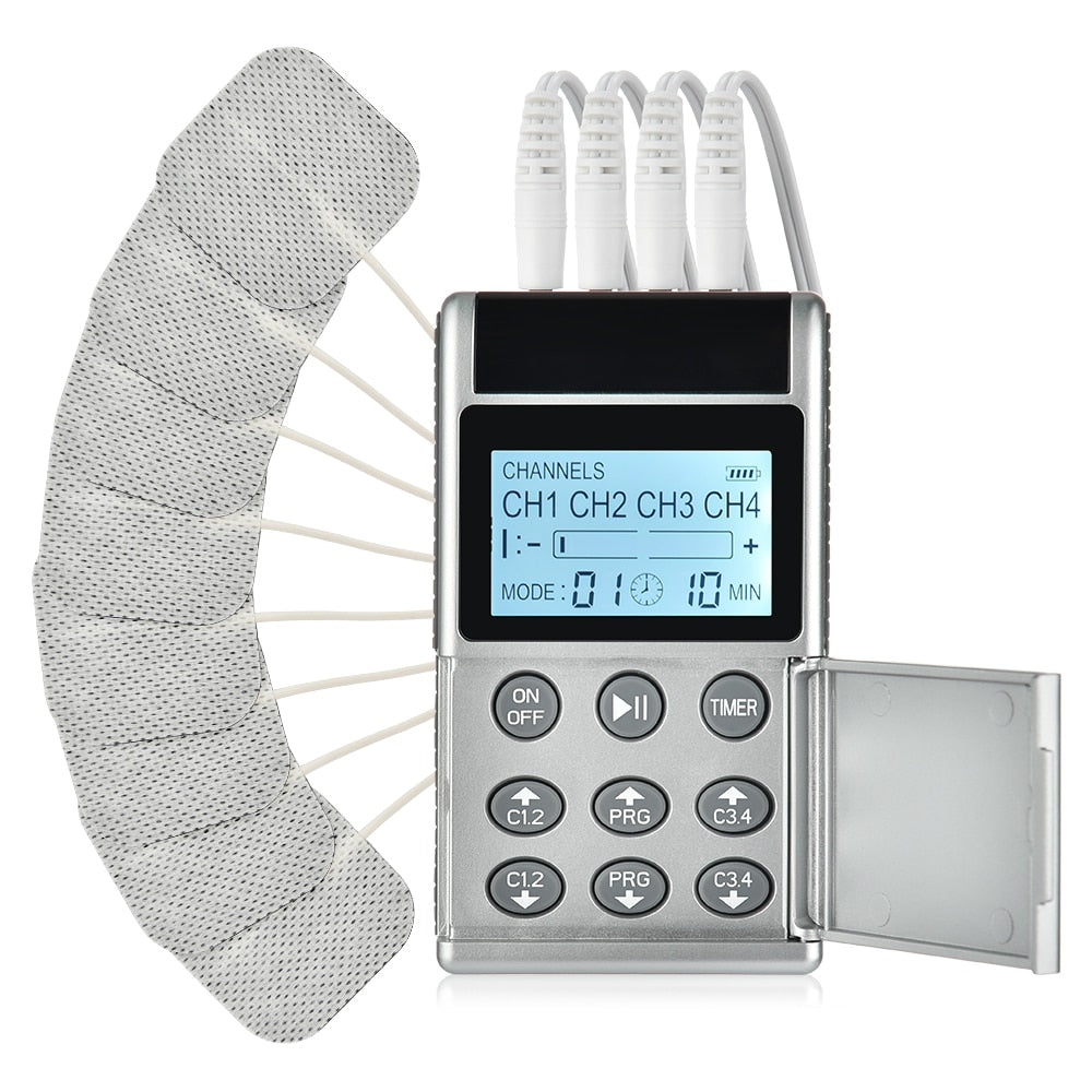 15 Mode Electric Tens Muscle Stimulator with LCD display and electrode pads for effective body massage and pain relief.