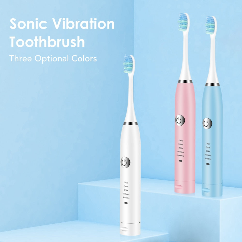 2 Heads Sonic Electric Toothbrush with soft bristles, USB charging port, and ergonomic design for effective dental care.