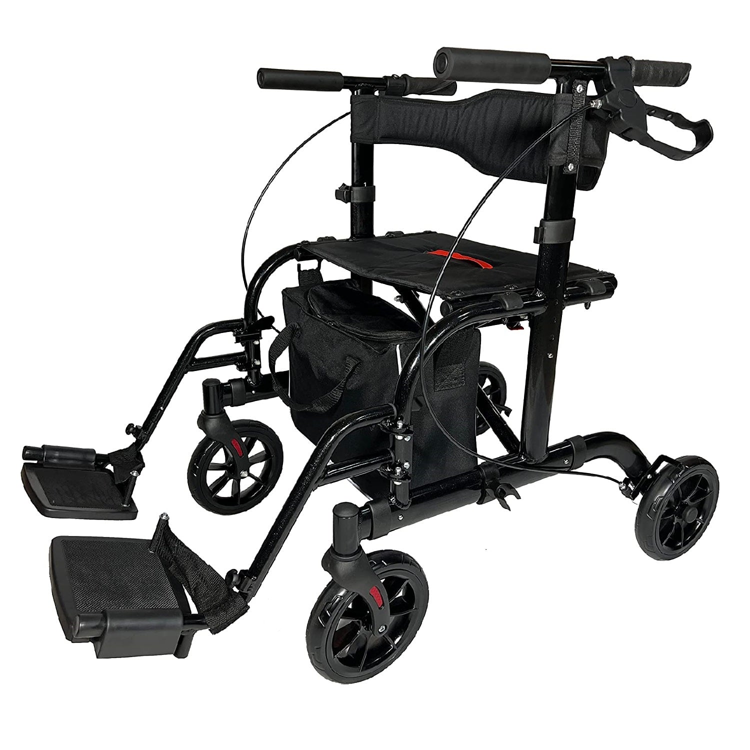 2 IN 1 Rolling Rollator Walker with large wheels and padded seat, convertible to a transport wheelchair.
