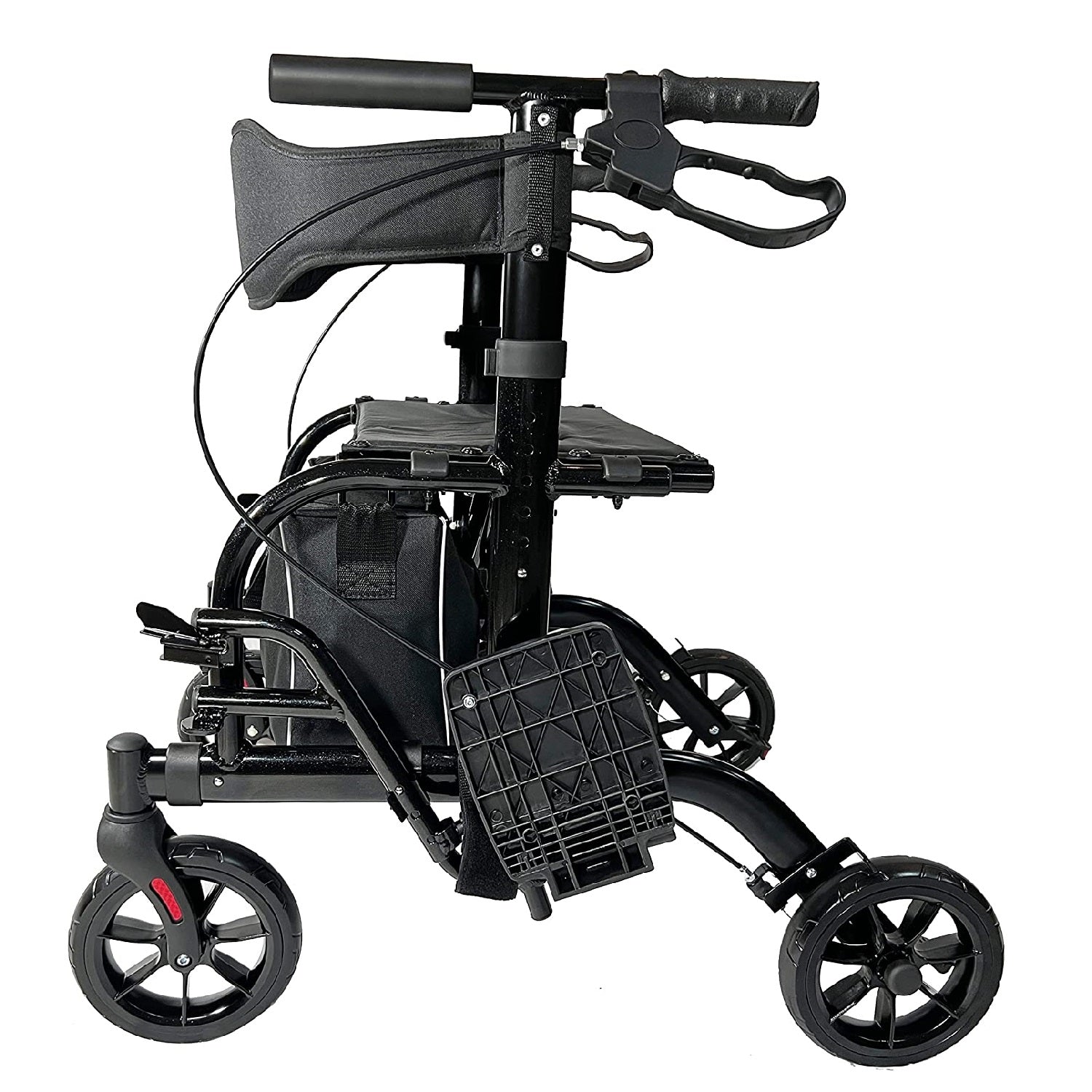 2 IN 1 Rolling Rollator Walker with large wheels and padded seat, convertible to a transport wheelchair.