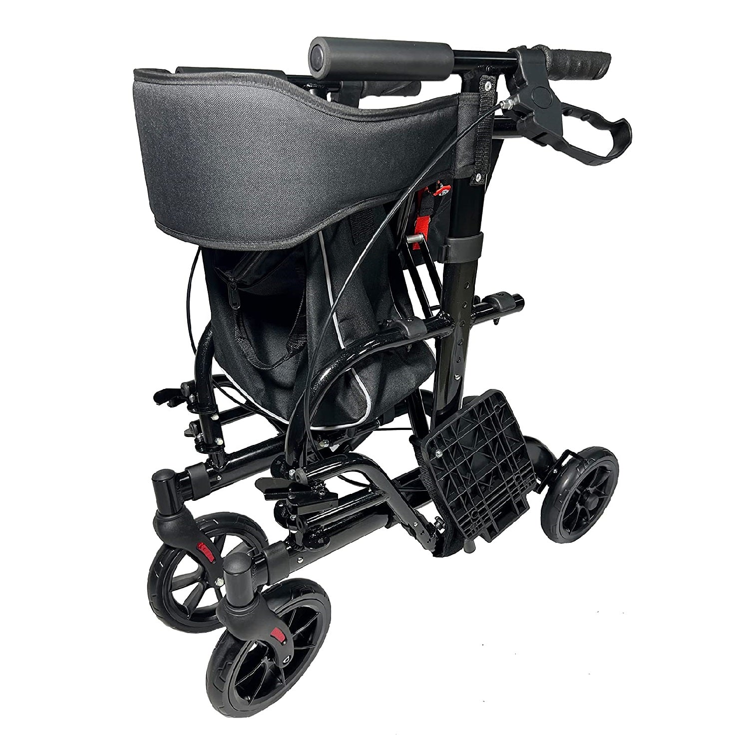 2 IN 1 Rolling Rollator Walker with large wheels and padded seat, convertible to a transport wheelchair.