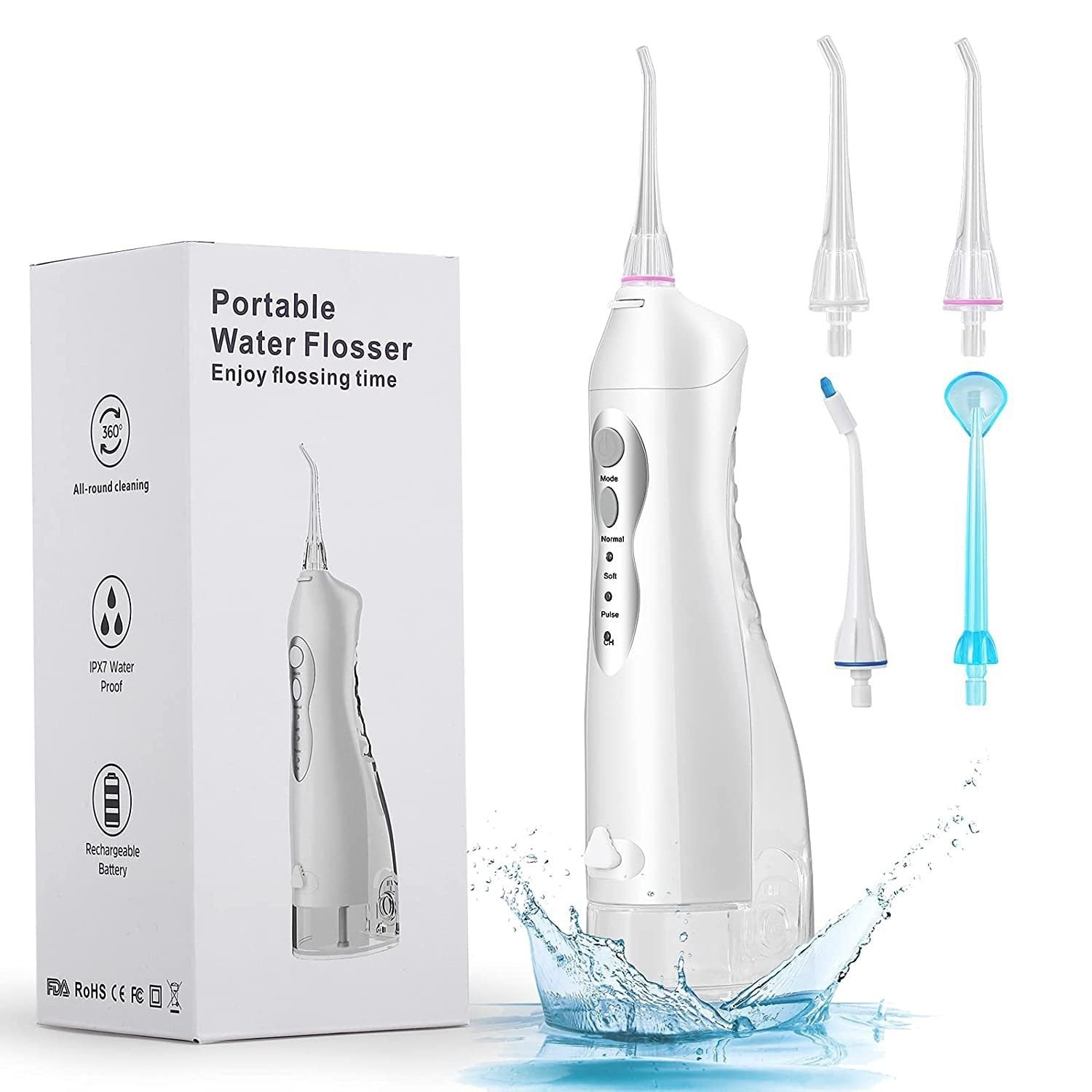 220ML Portable Dental Water Flosser with USB charging, featuring a sleek design and multiple nozzles for effective oral hygiene.