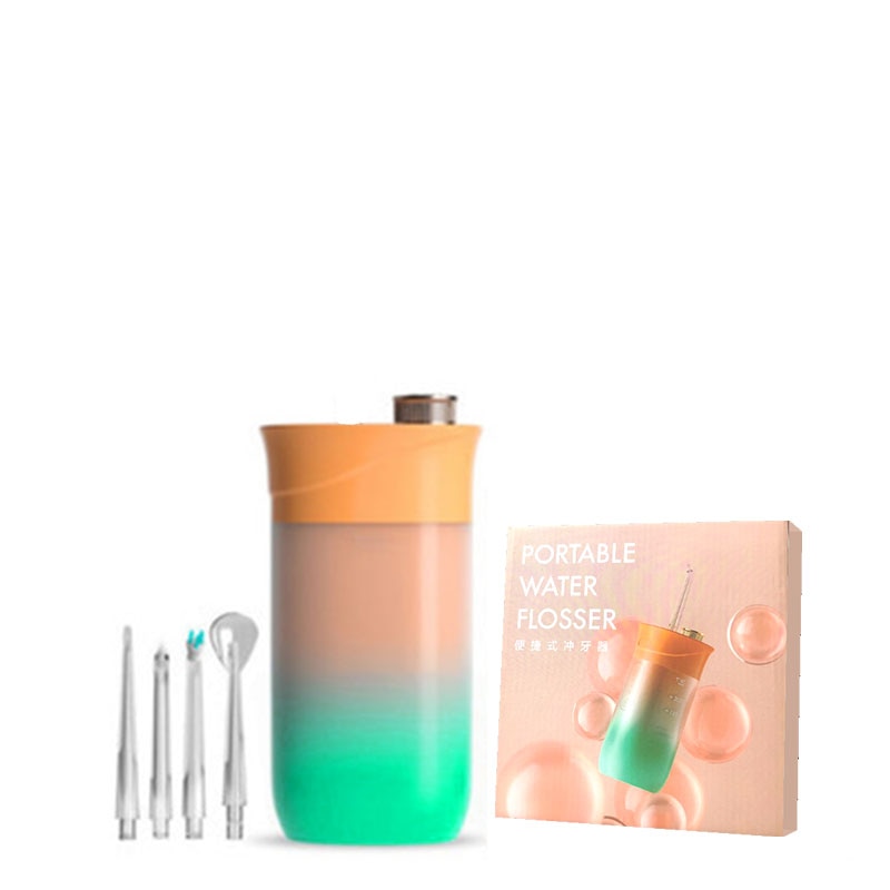 200ml Oral Irrigator Water Flosser with USB charging, featuring multiple nozzles and a large water tank for effective tooth cleaning.