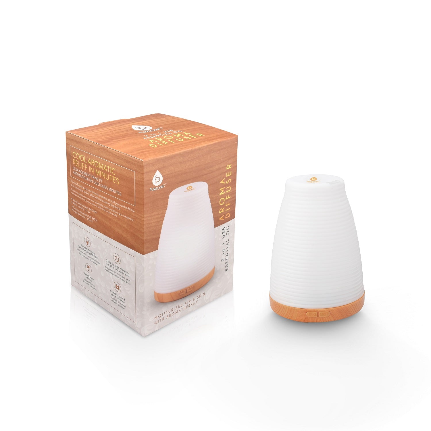 A compact 2-in-1 USB Essential Oil Aroma Diffuser with LED lights, perfect for aromatherapy and home décor.