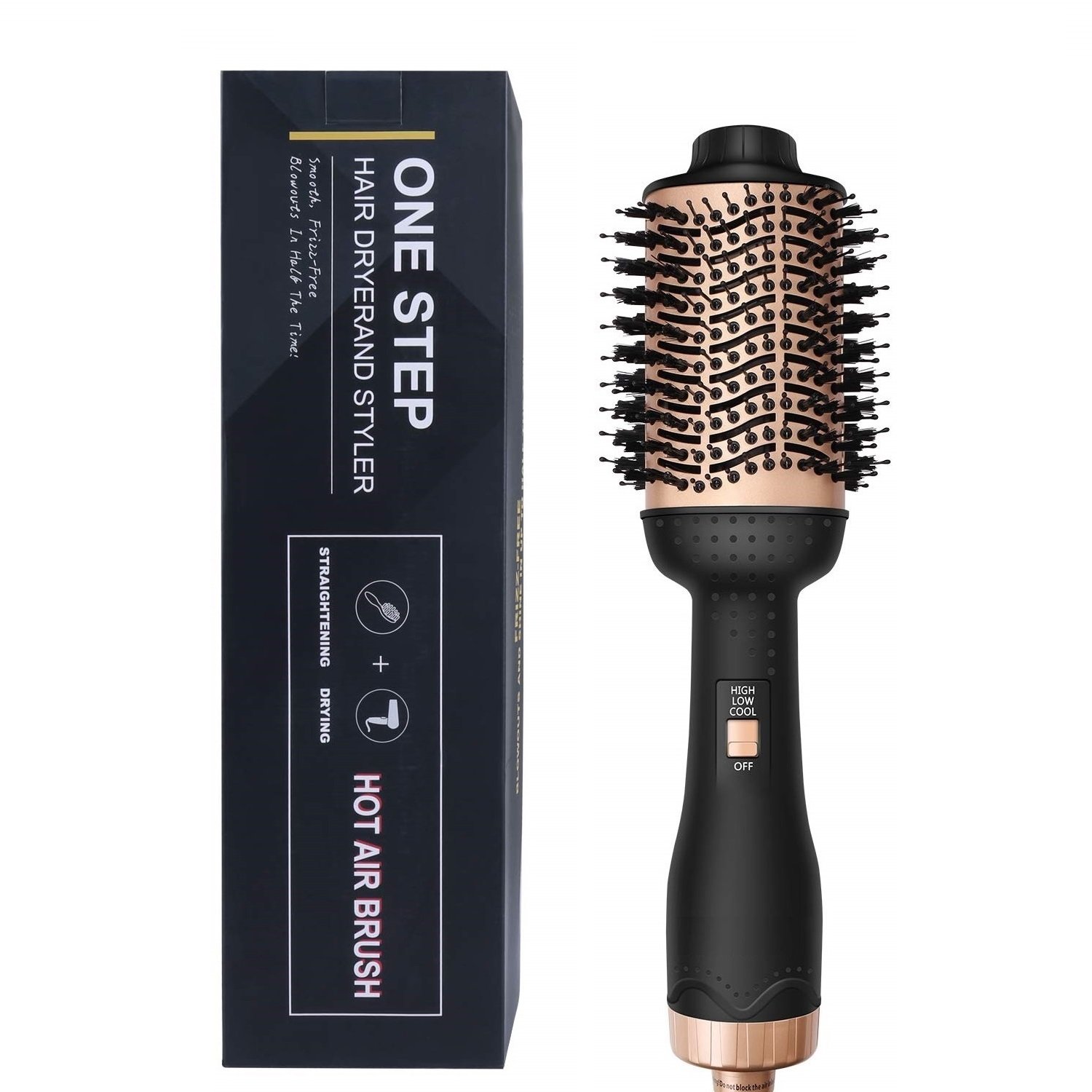 3 in 1 Multifunctional Hair Dryer and Brush Roller Comb in sleek design, showcasing its brush bristles and dryer nozzle.