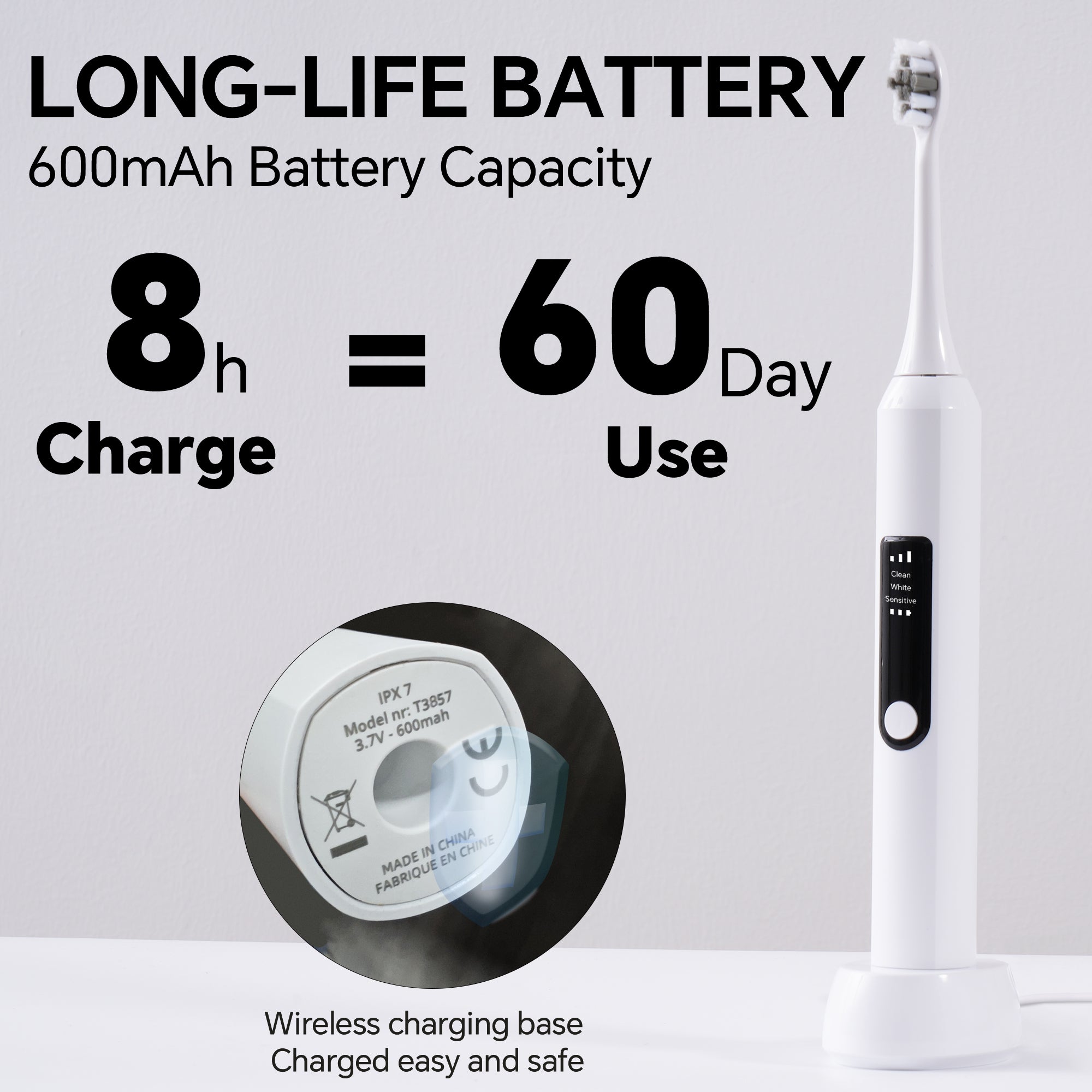 Genkent 3 Modes Sonic Clean Electric Toothbrush with four replacement heads and charging base, designed for effective oral care.