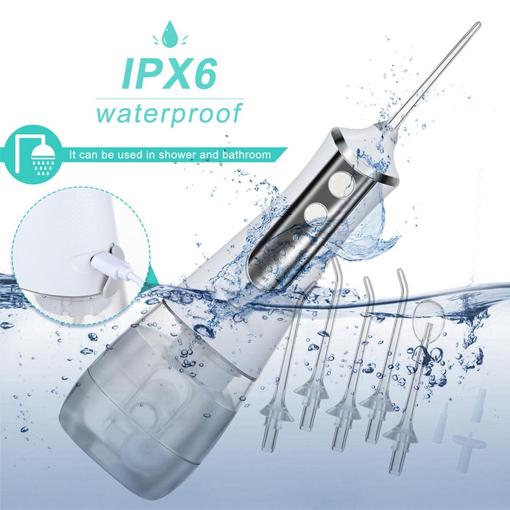 350ml Large Water Tank Dental Flushing Device with USB charging, featuring multiple nozzles and a sleek design for effective oral hygiene.