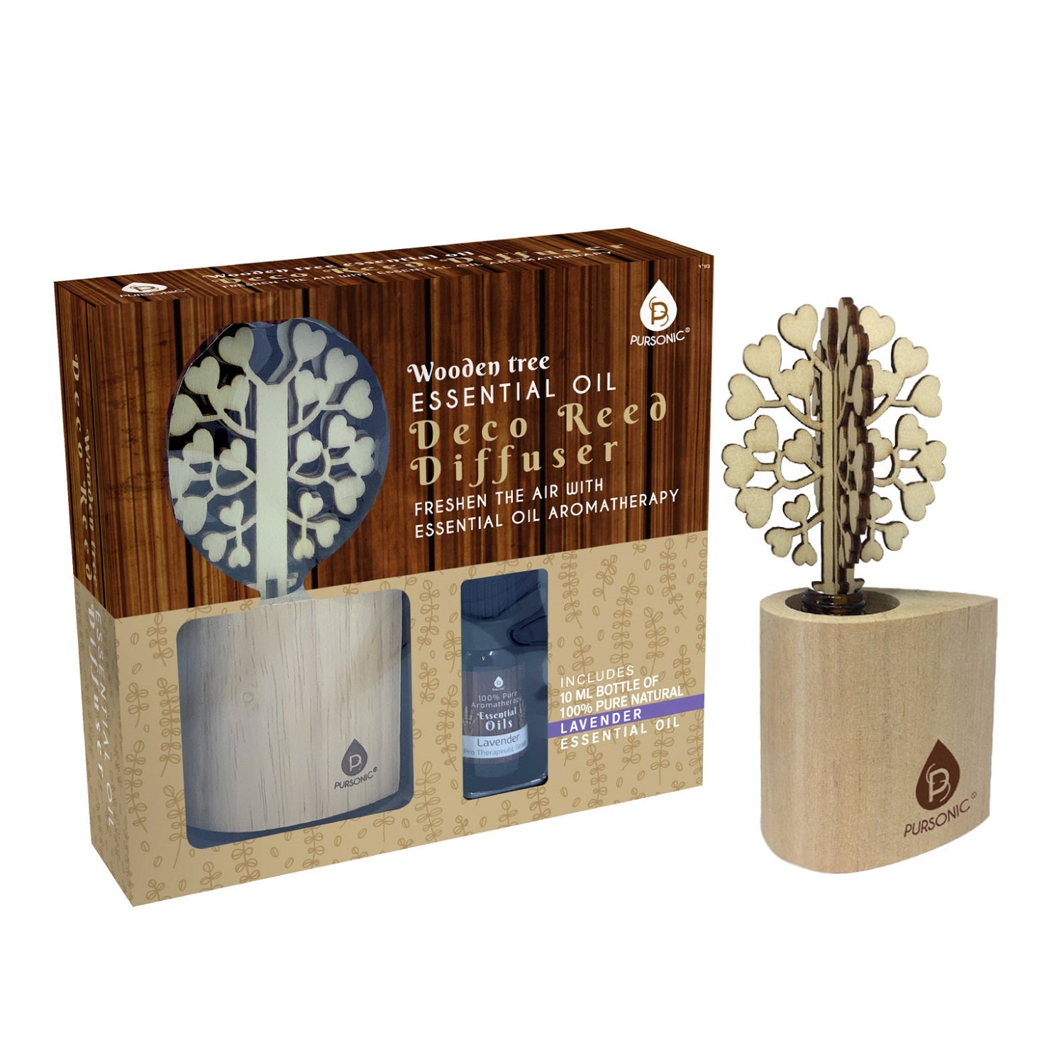 3D Wooden Tree Reed Diffuser with Lavender Essential Oil, showcasing its unique design and elegant finish.
