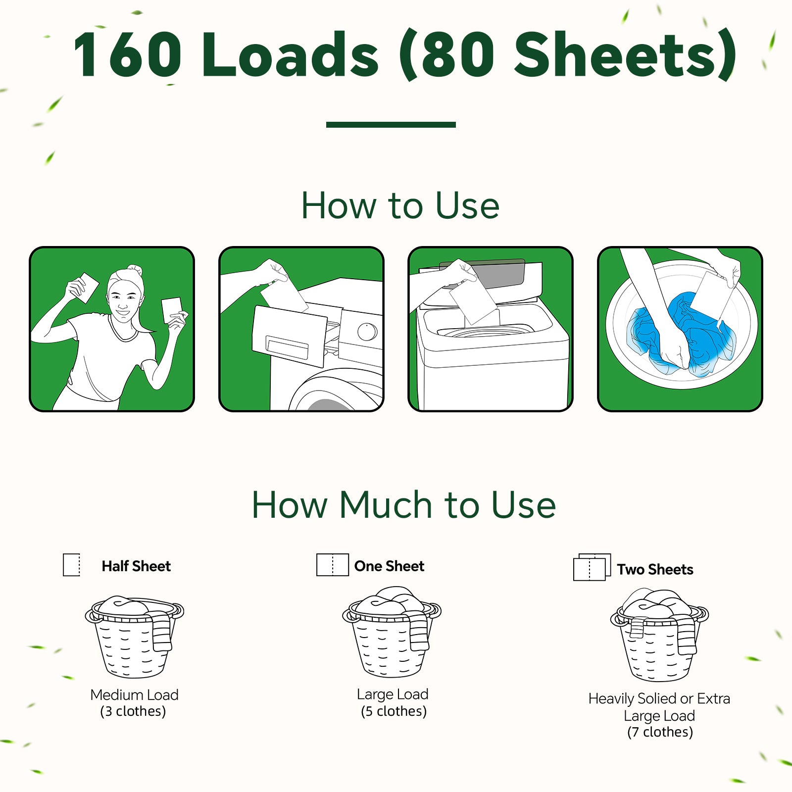 Four packs of laundry detergent sheets with fresh linen scent, designed for eco-friendly cleaning, each pack containing 80 sheets.