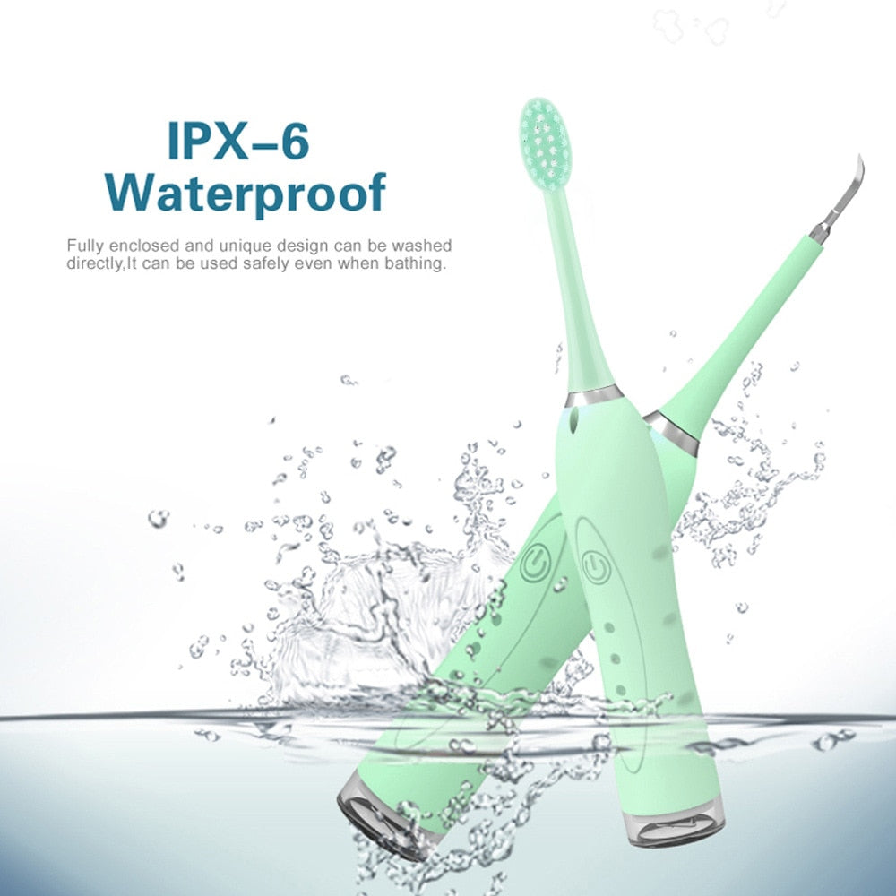 4 Modes Electric Toothbrush Sonic Dental Scaler with USB charging, featuring multiple heads and waterproof design.