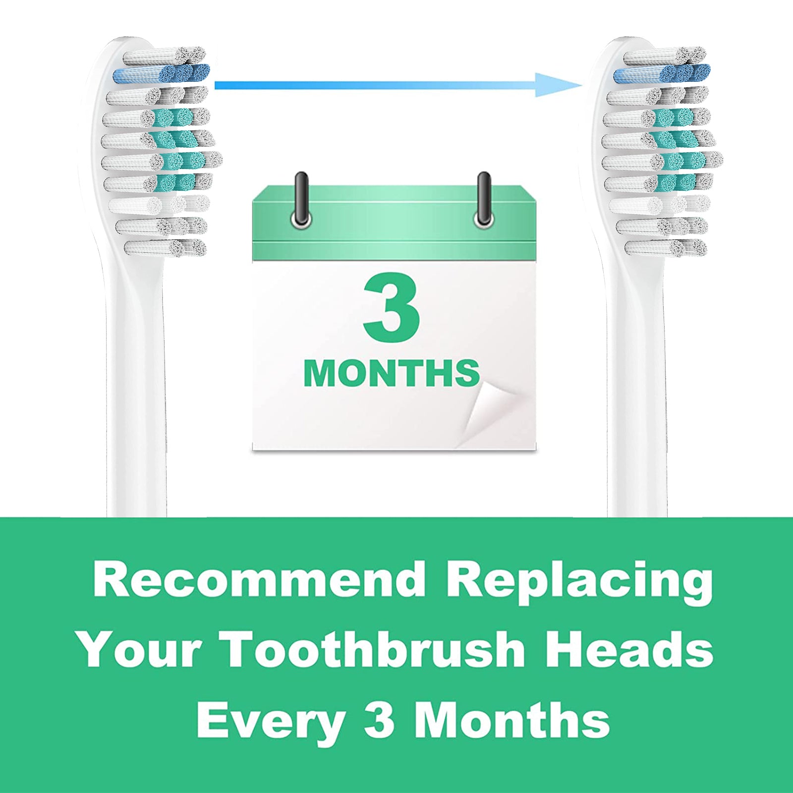 A pack of four replacement toothbrush heads compatible with Philips Sonicare, featuring advanced bristles for plaque removal and hygienic caps.