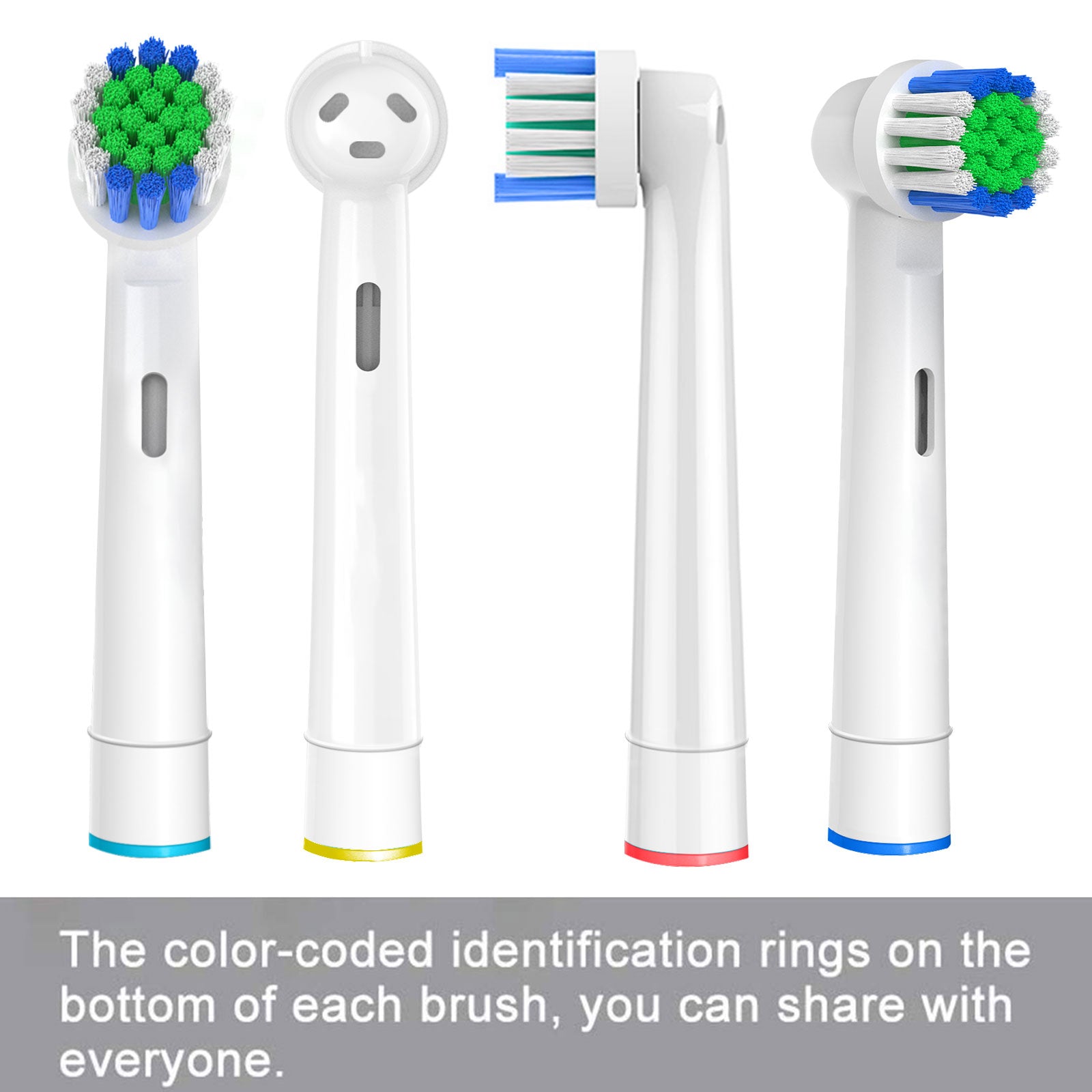 A set of 4/8/12/20 replacement electric toothbrush heads with color-coded rings for family use, designed for Oral-B models.