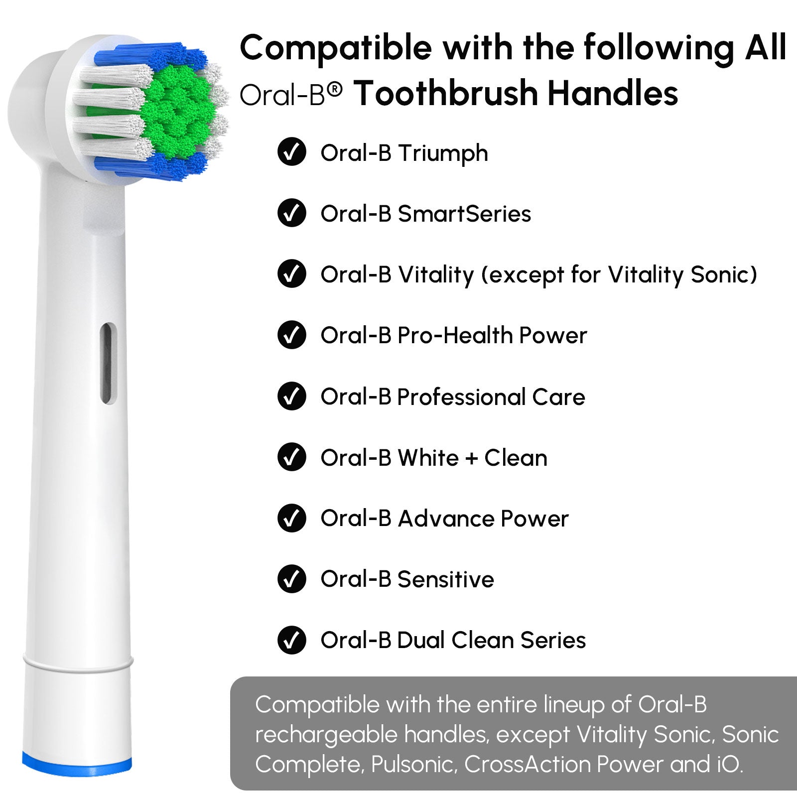 A set of 4/8/12/20 replacement electric toothbrush heads with color-coded rings for family use, designed for Oral-B models.