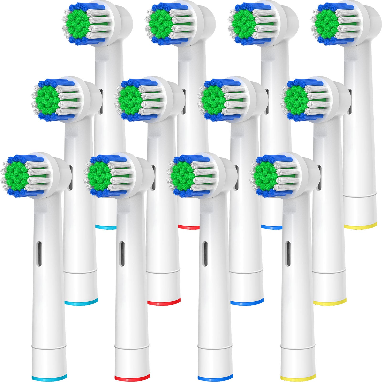 A set of 4/8/12/20 replacement electric toothbrush heads with color-coded rings for family use, designed for Oral-B models.