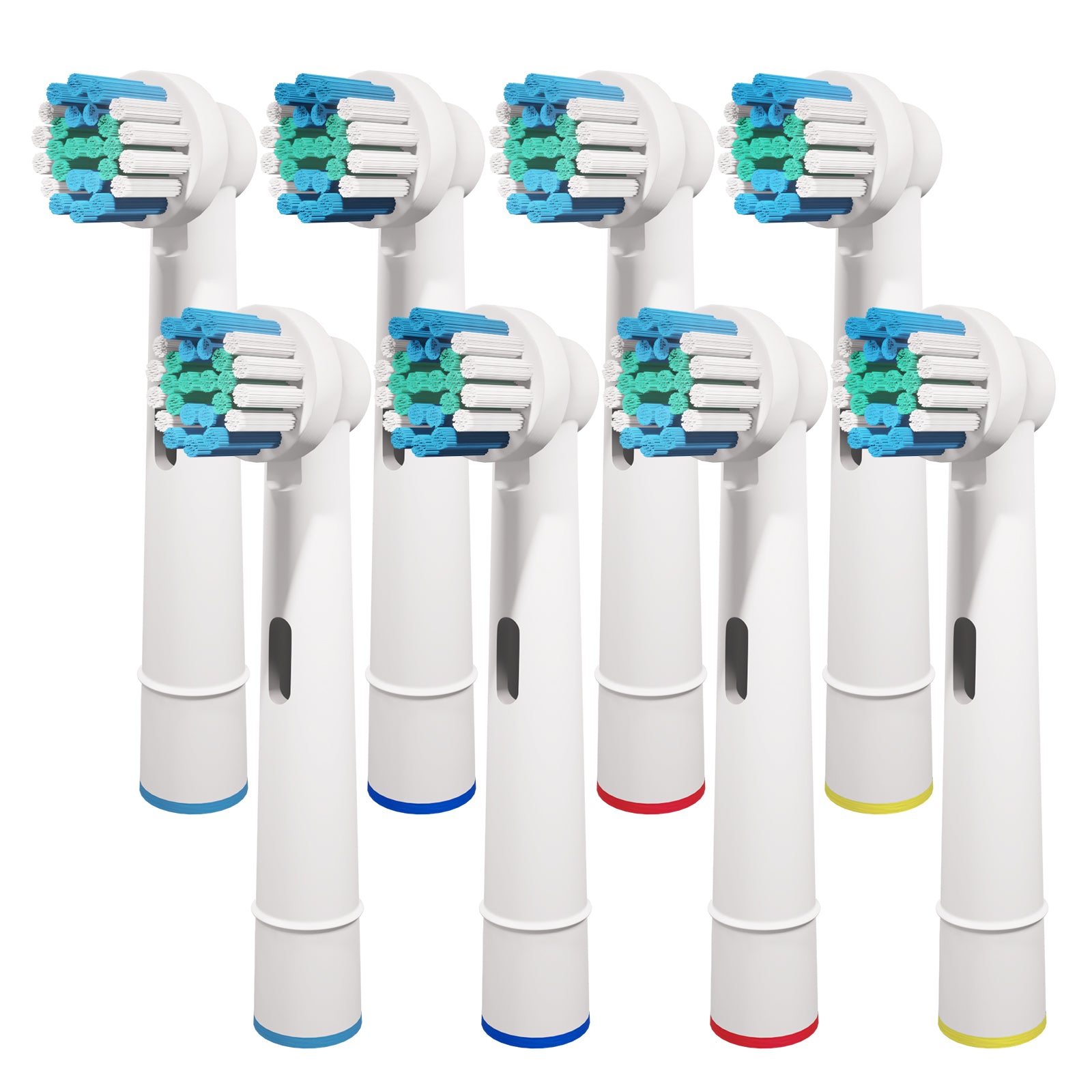 A set of 4/8/12/20 replacement electric toothbrush heads with color-coded rings for family use, designed for Oral-B models.