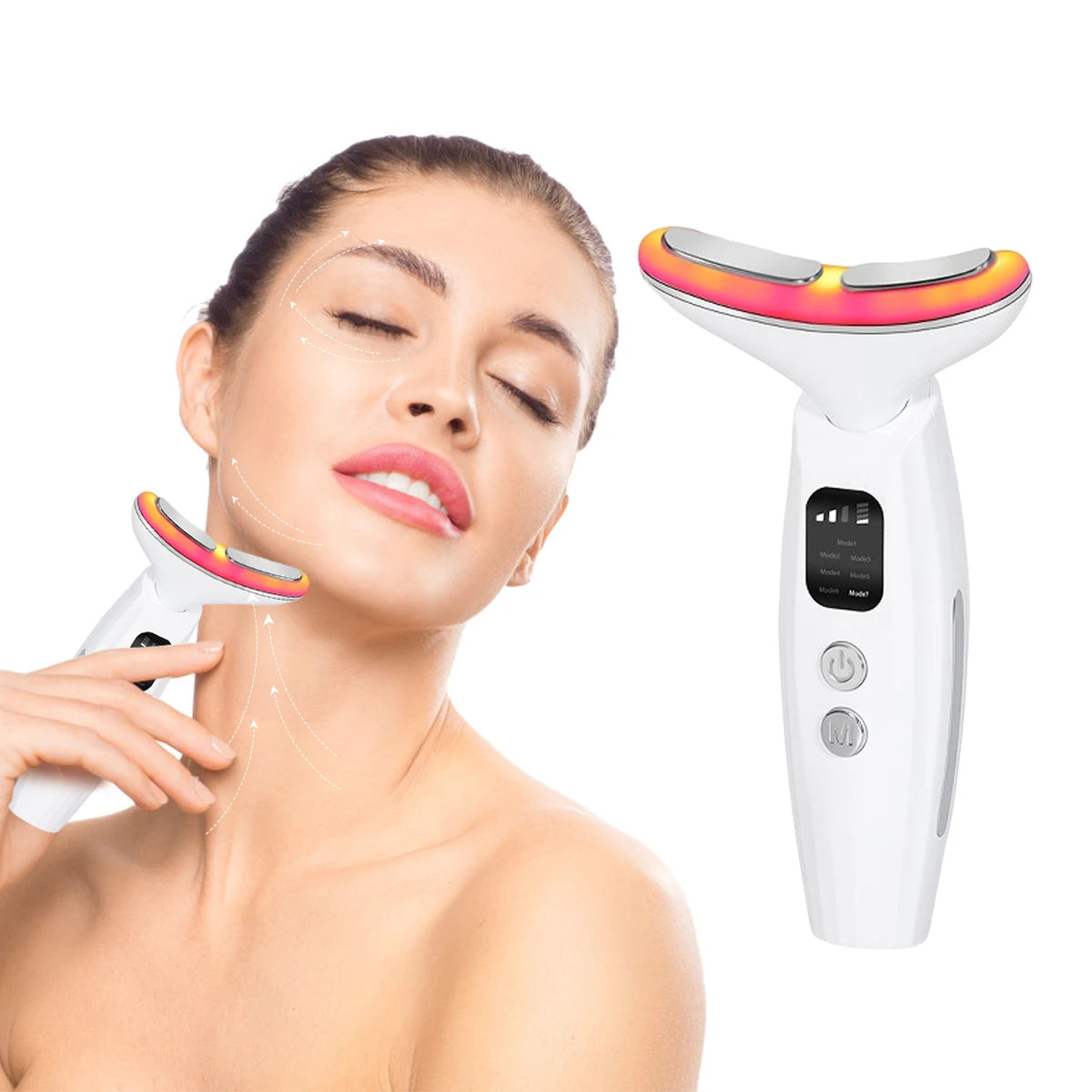 7 Colours Neck Beauty Instrument showcasing its sleek design and multiple light therapy options for skincare.