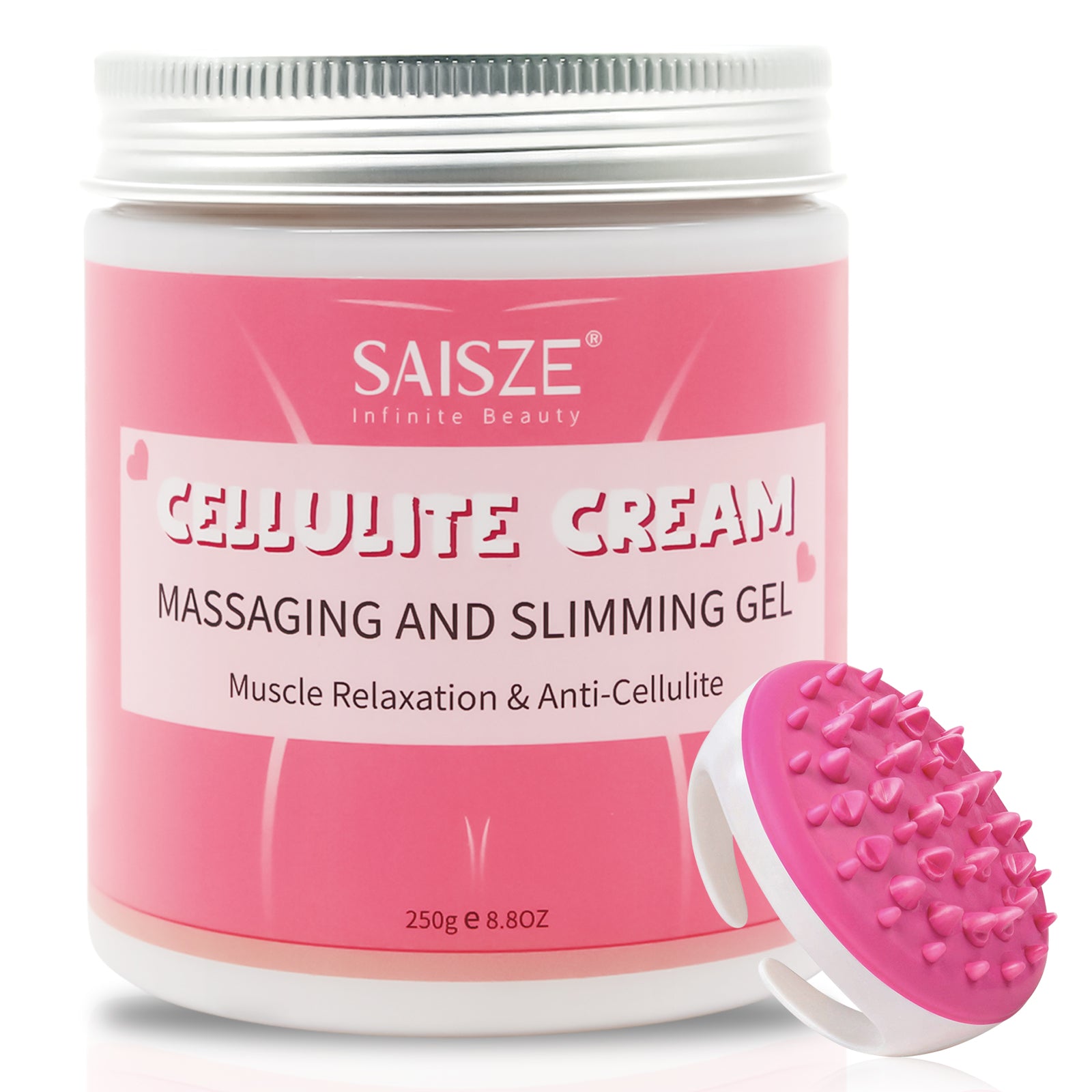 8.8 oz Anti Cellulite Body Slimming Cream with a massager, showcasing its packaging and texture.