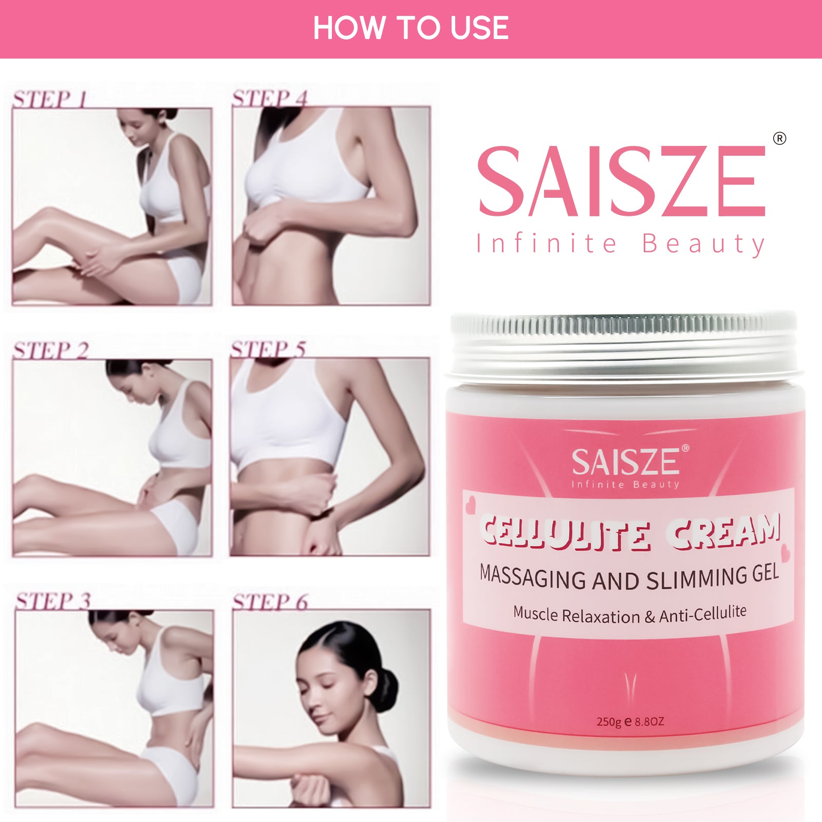 8.8 oz Anti Cellulite Body Slimming Cream with a massager, showcasing its packaging and texture.
