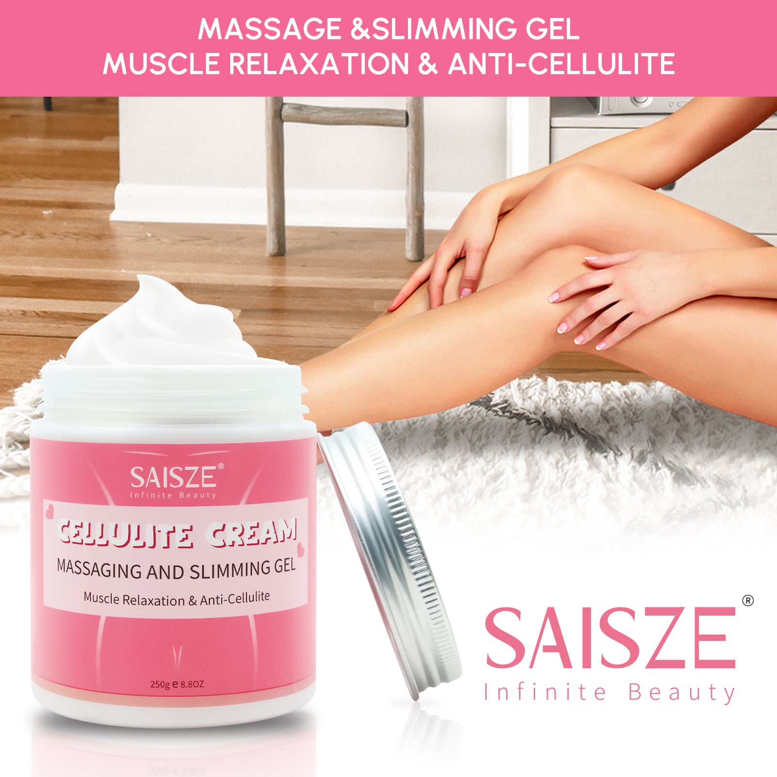 8.8 oz Anti Cellulite Body Slimming Cream with a massager, showcasing its packaging and texture.
