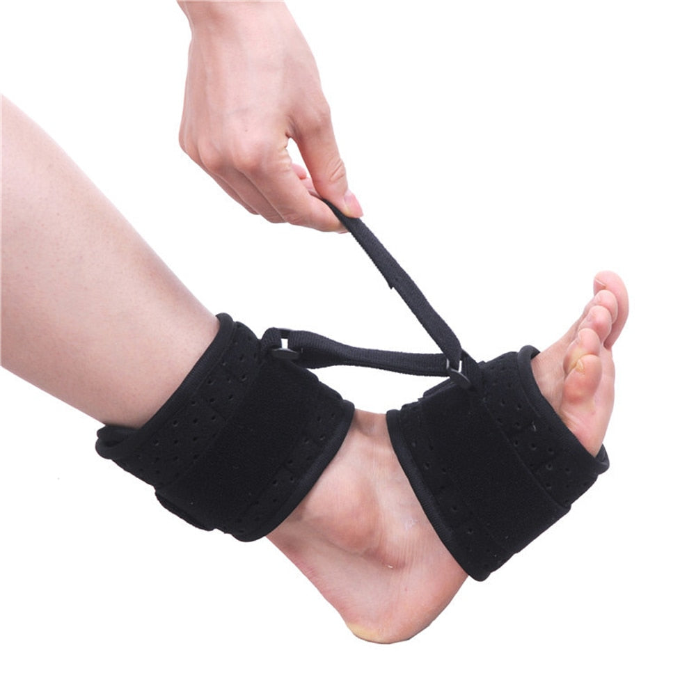 Adjustable Foot Drop Orthotic Brace designed for plantar fasciitis and ankle support, featuring breathable fabric and adjustable straps.