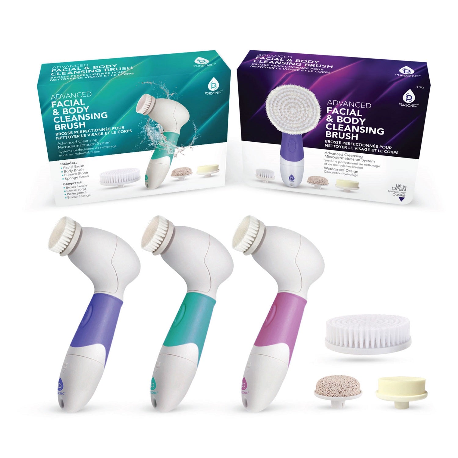 Advanced Facial and Body Cleansing Brush with multiple attachments for effective skin care.