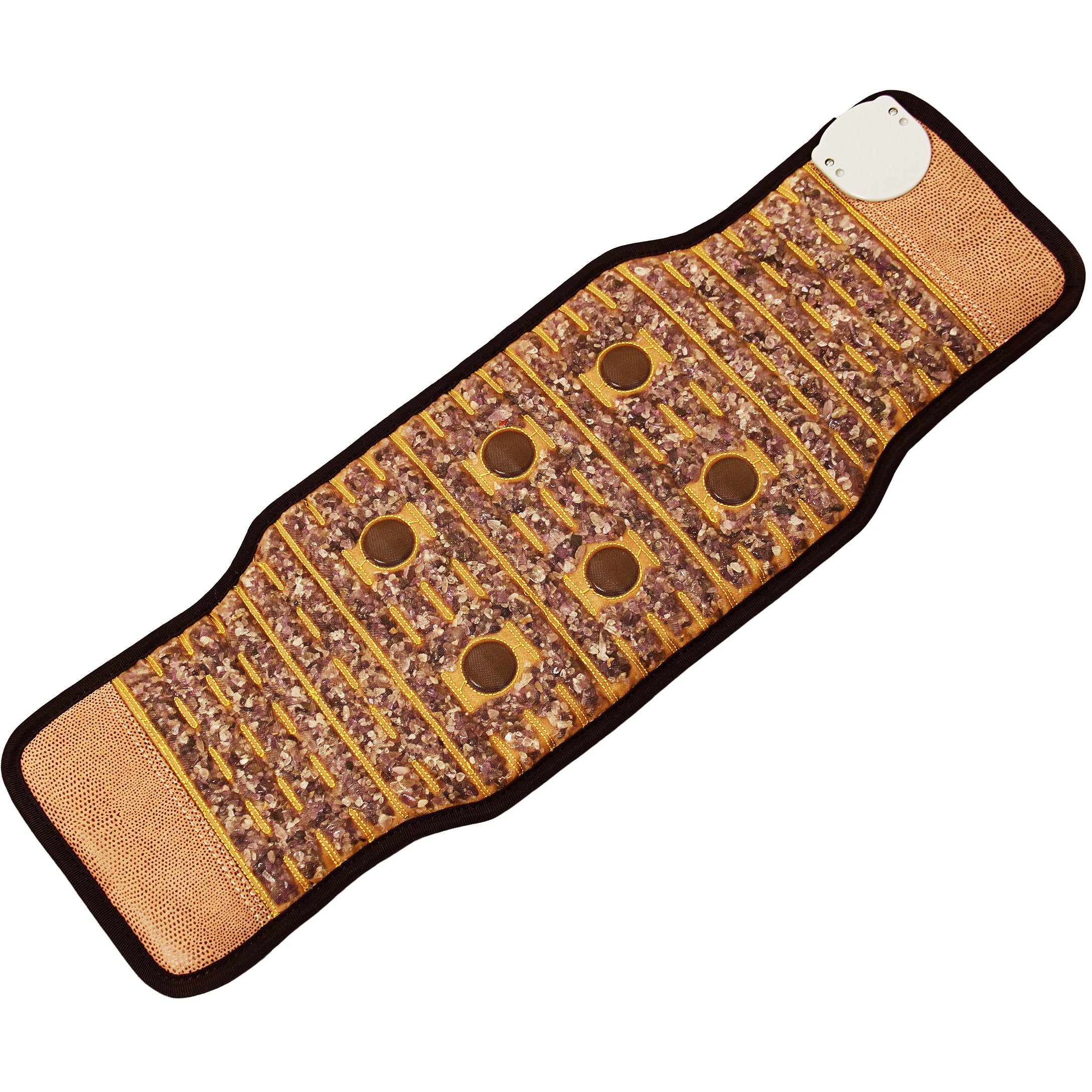 Amethyst PEMF Infrared Heating Belt displayed on a neutral background, showcasing its sleek design and adjustable features.