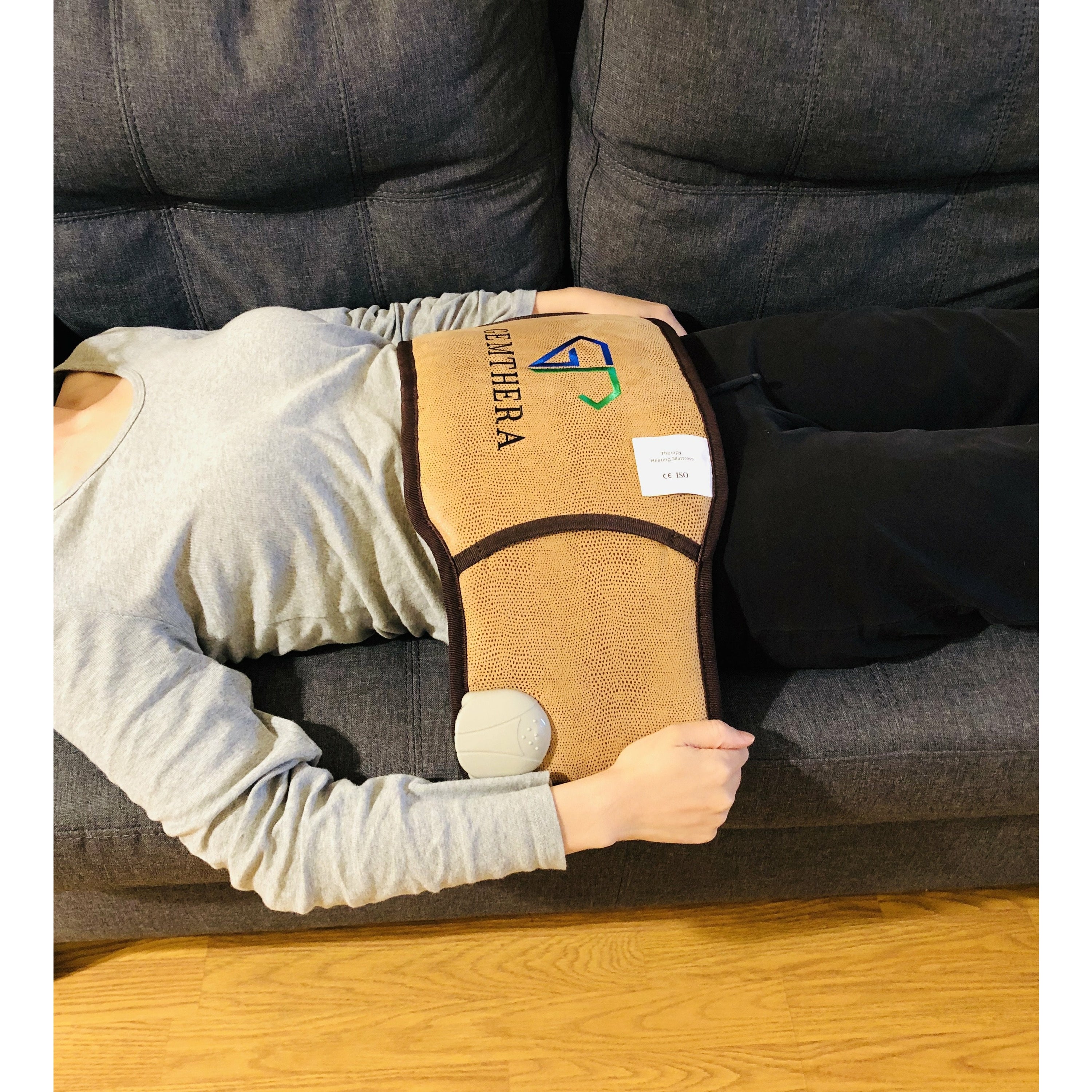 Amethyst PEMF Infrared Heating Belt displayed on a neutral background, showcasing its sleek design and adjustable features.