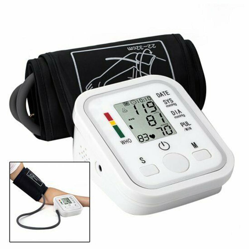 Arm Automatic Blood Pressure Monitor with LCD display and adjustable backlight, designed for accurate arterial pressure measurement.