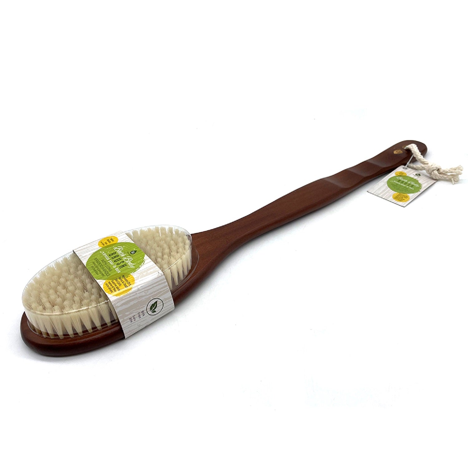 Bath Body Brush with Long Bamboo Handle featuring soft nylon bristles and a sustainable bamboo design for effective exfoliation.
