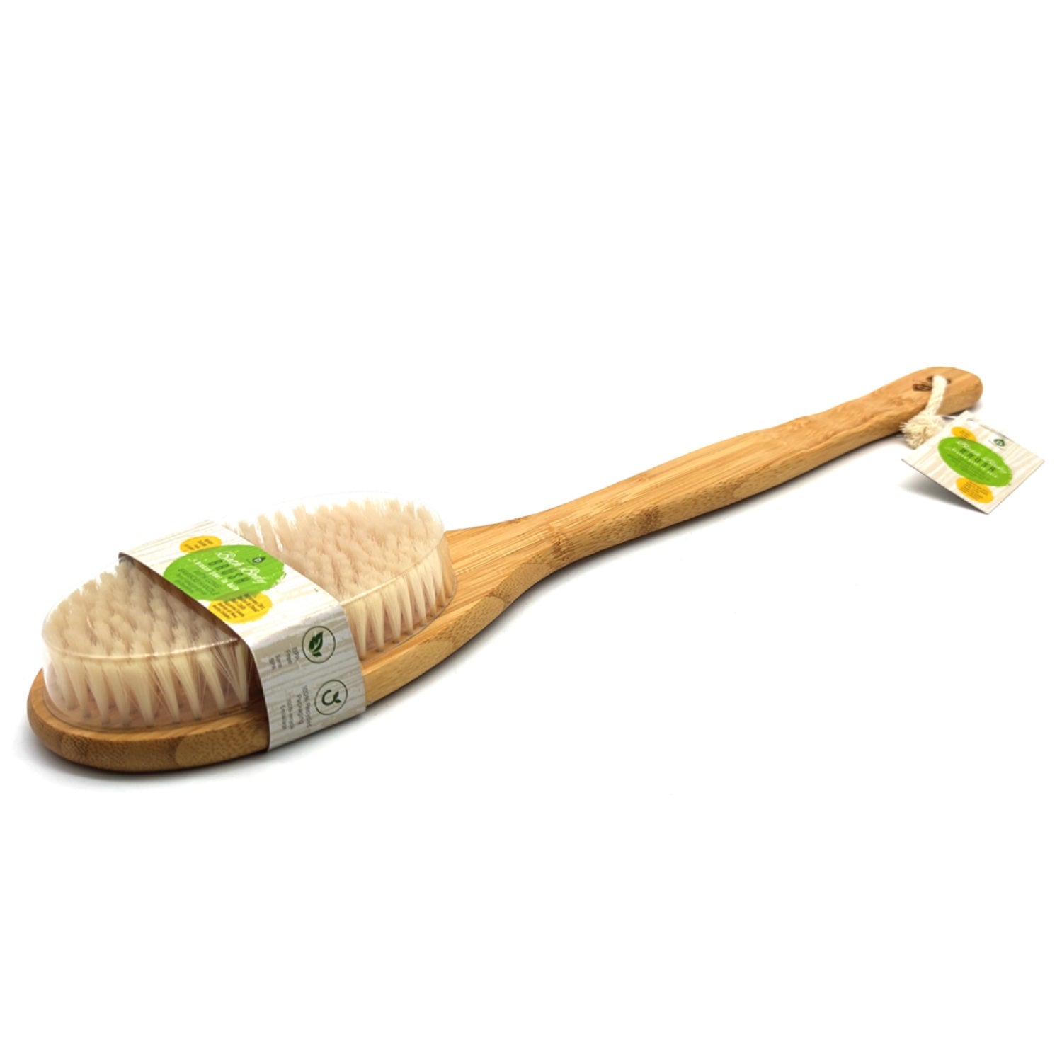 Bath Body Brush with Long Bamboo Handle featuring soft nylon bristles and a sustainable bamboo design for effective exfoliation.