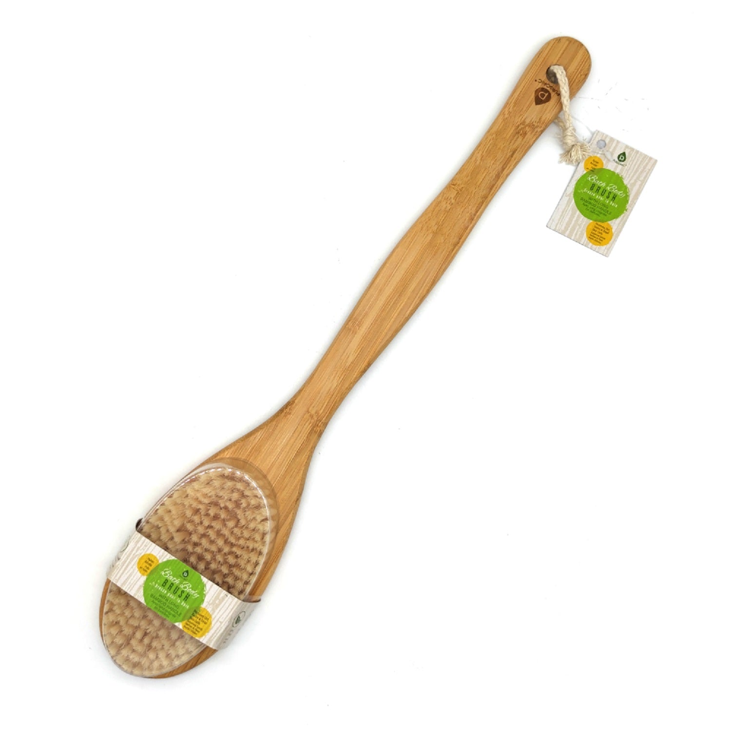 Bath Body Brush with Long Bamboo Handle featuring soft nylon bristles and a sustainable bamboo design for effective exfoliation.