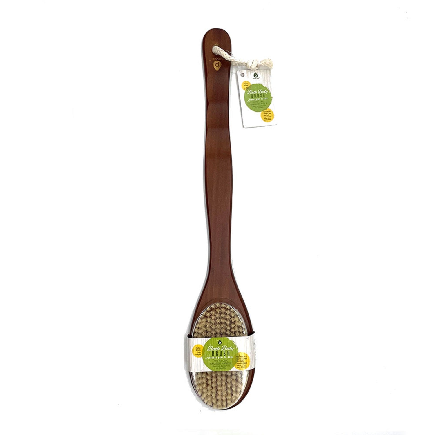 Bath Body Brush with Long Bamboo Handle featuring soft nylon bristles and a sustainable bamboo design for effective exfoliation.