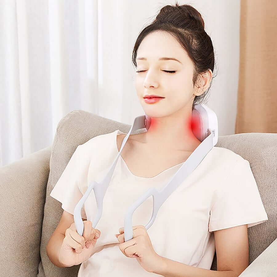 Bella2Bello NASSA 3D Portable Smart Neck Massager in white, featuring ergonomic design and heat function for neck and shoulder relief.