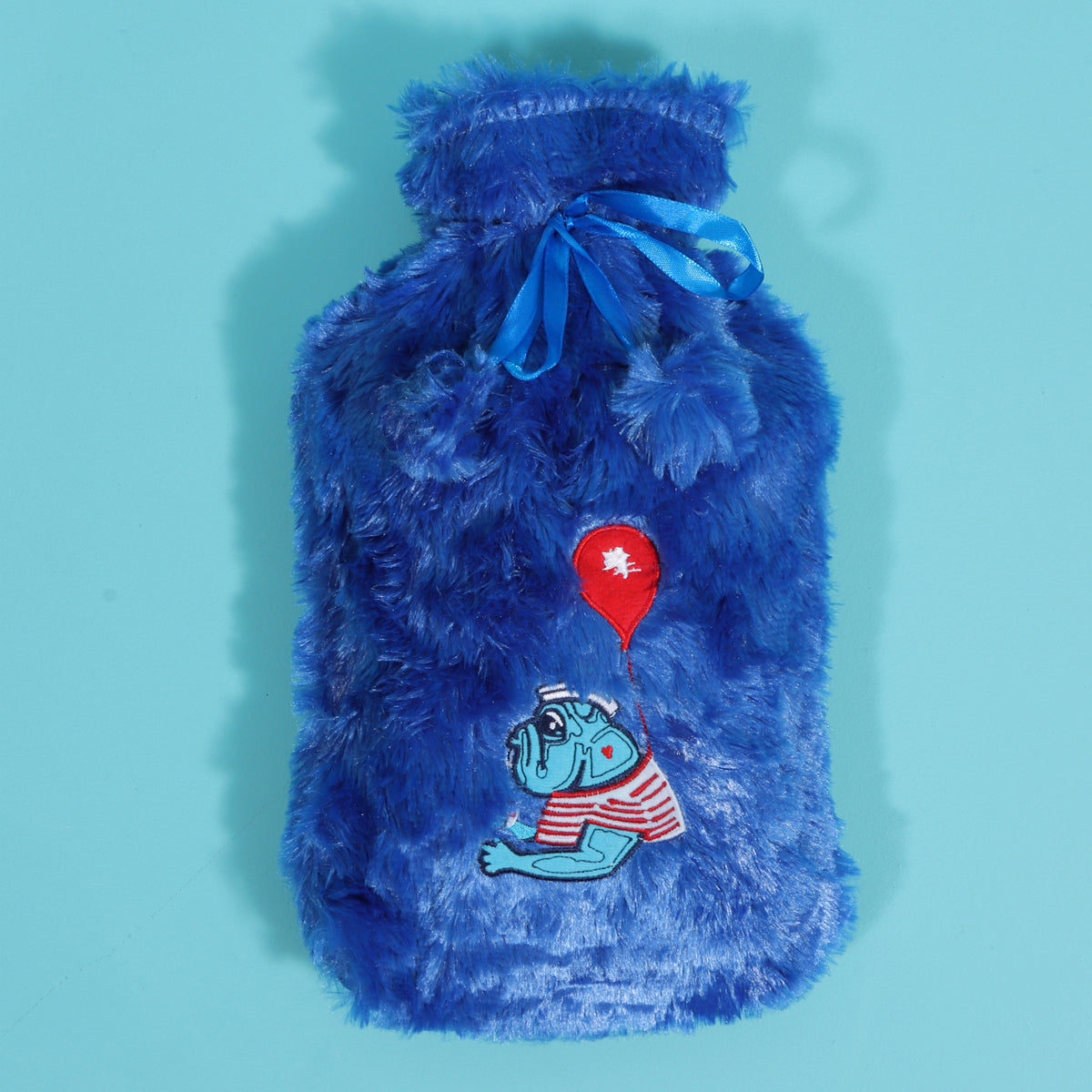 BiggDesign Mr.Allright Man Wärmflasche in Blau, 2L, mit weichem Plüschbezug und niedlichem Design für Wärme und Schmerzlinderung.