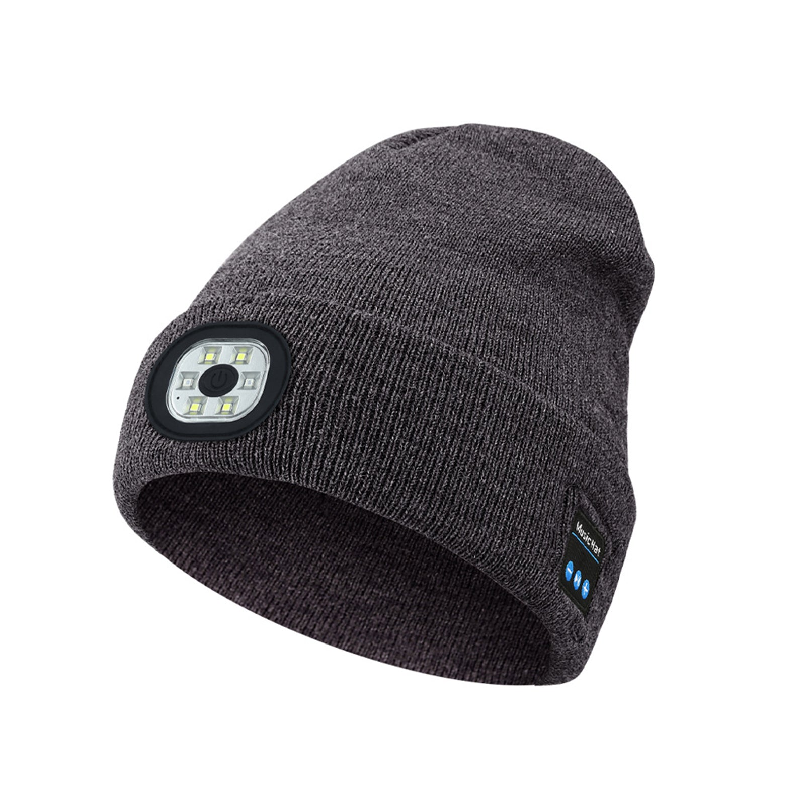 Bluetooth Music LED Beanie Hat in black with built-in light and headphones, perfect for outdoor activities.