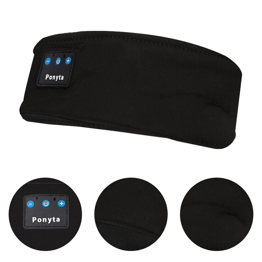 Bluetooth Sports Headband with adjustable earpieces, designed for comfort and high-quality sound, suitable for sleeping and sports activities.