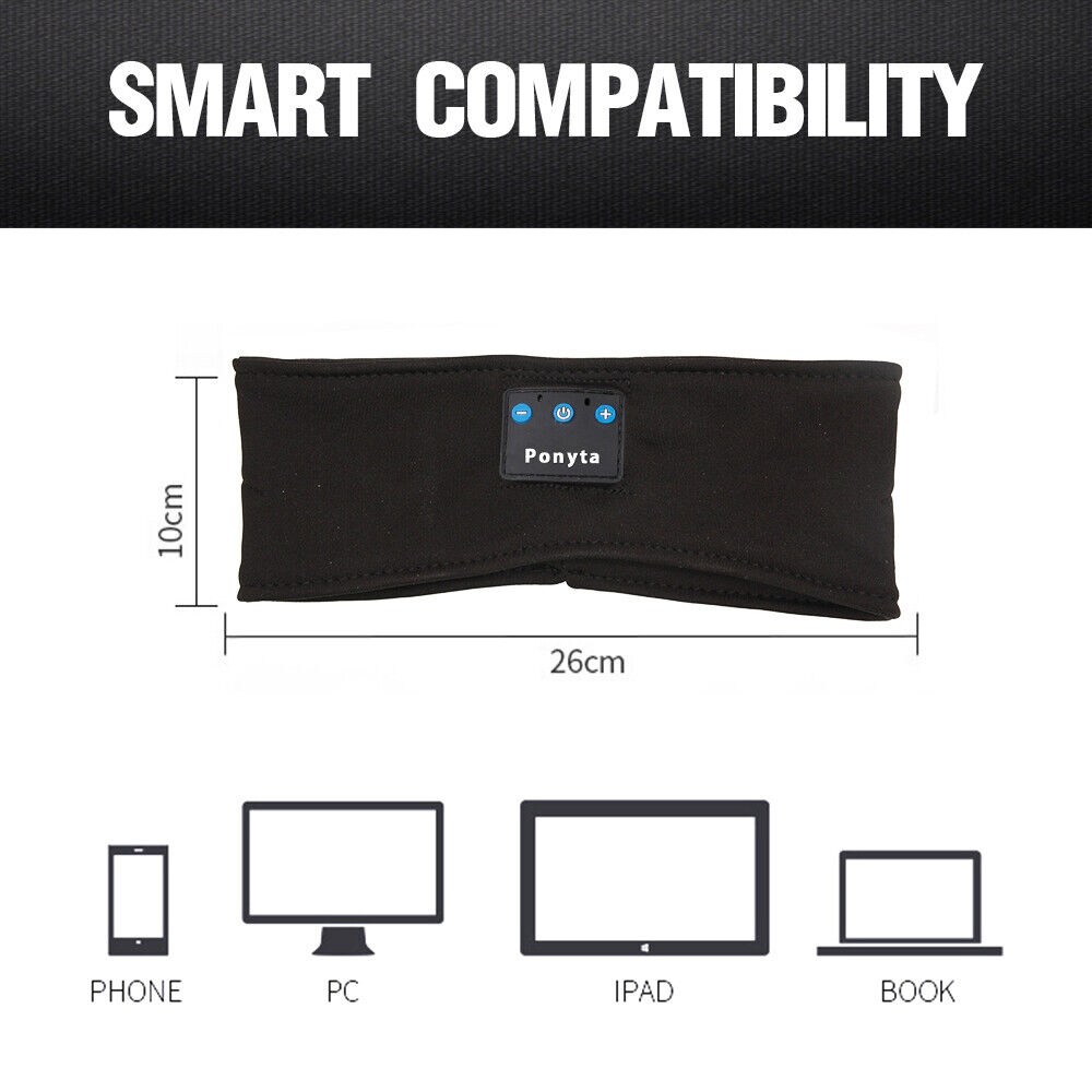 Bluetooth Sports Headband with adjustable earpieces, designed for comfort and high-quality sound, suitable for sleeping and sports activities.