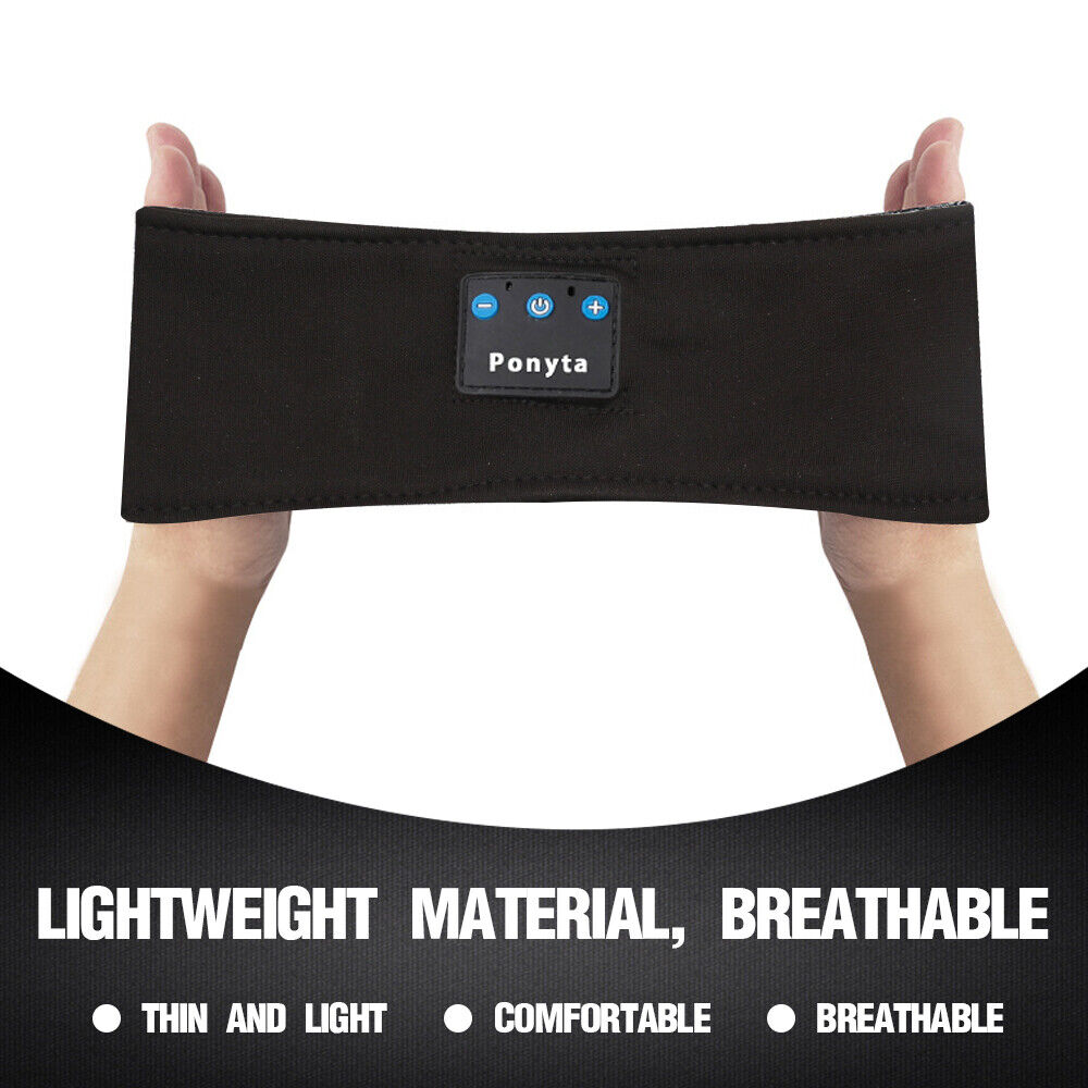 Bluetooth Sports Headband with adjustable earpieces, designed for comfort and high-quality sound, suitable for sleeping and sports activities.
