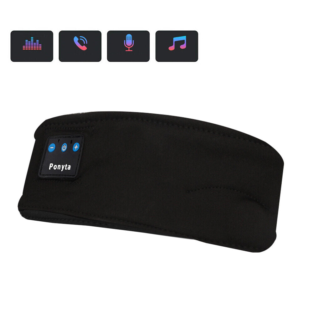 Bluetooth Sports Headband with adjustable earpieces, designed for comfort and high-quality sound, suitable for sleeping and sports activities.